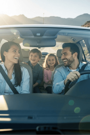 Family enjoying a safe and happy outstation taxi journey